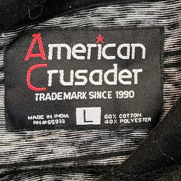 American Crusader Mens Hooded Shirt Size L Black Pocket Long Raglan Sleeve - Picture 6 of 9